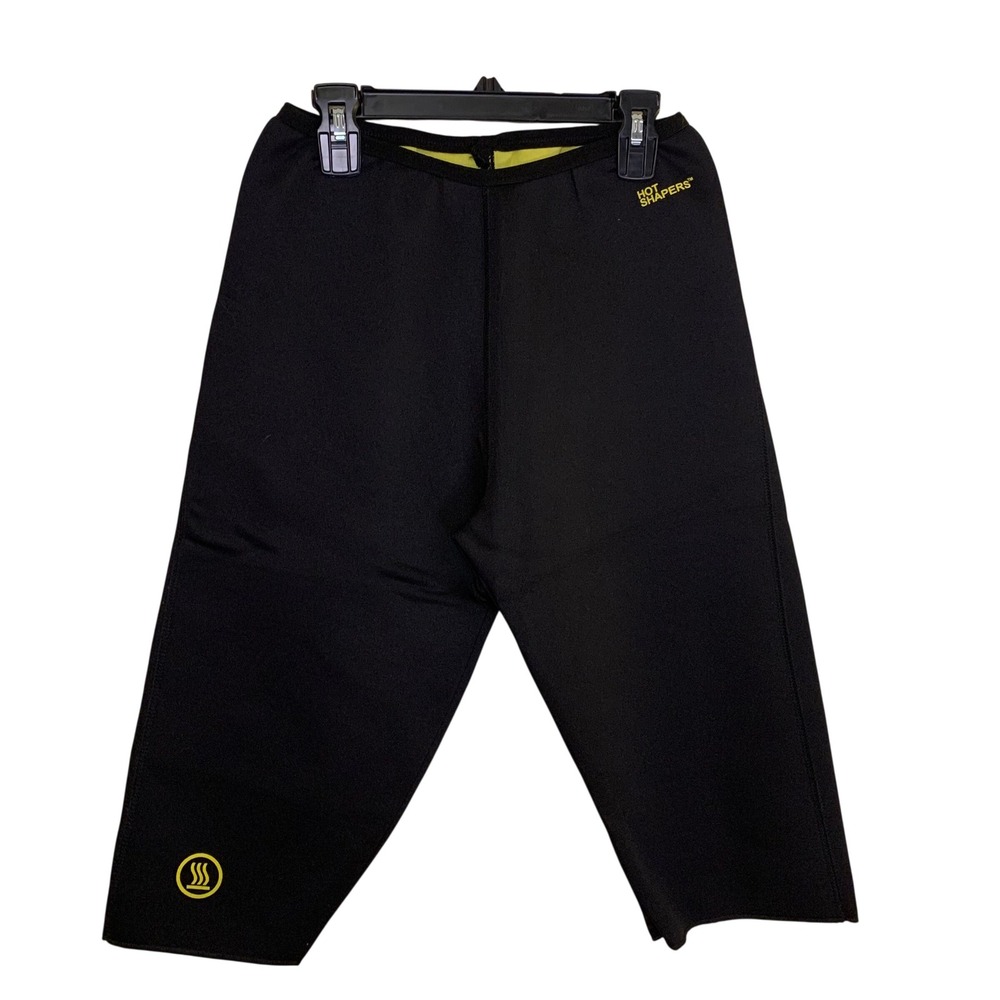 Hot Shapers Neotex Thermal Slimming Capri Pants Black Yellow Workout Shorts